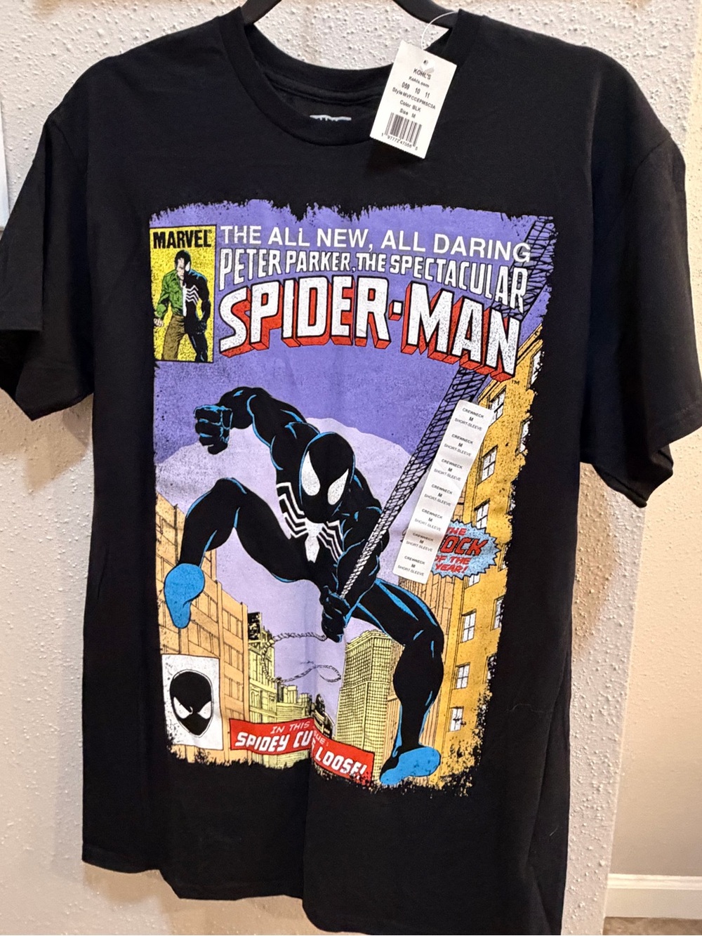 Marvel Black Tee with Purple & Blue Spider-Man Graphics